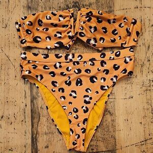 RED CARTER Leopard High-waisted‎ Bikini Set Size Large